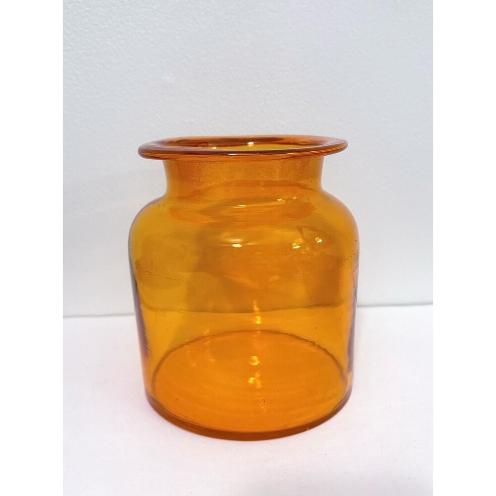 Vintage MCM Cylinder Jar By Takahashi Orange Glass Missing Lid